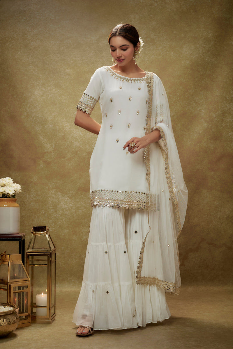 Ivory Gota Mirror Sharara Kurta Set