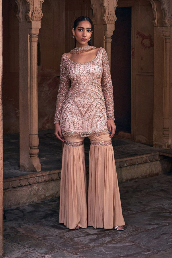 Champagne Gold Embroidered Kurti Set