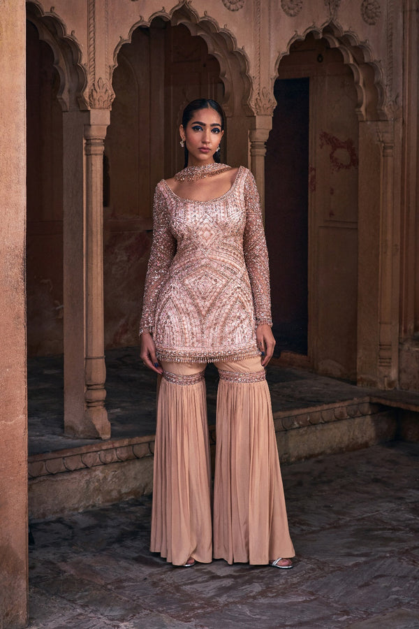 Champagne Gold Embroidered Kurti Set