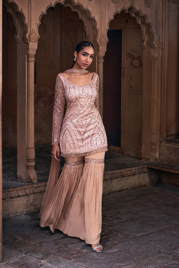 Champagne Gold Embroidered Kurti Set