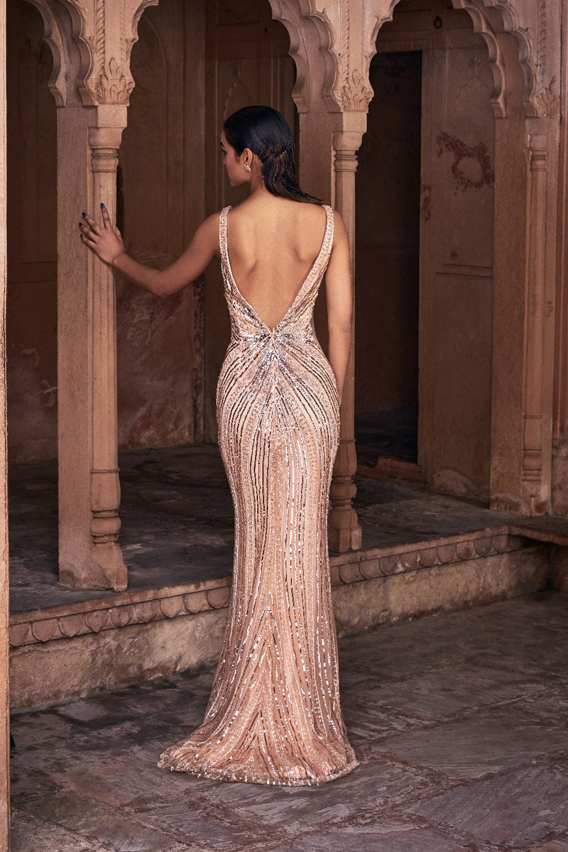 Champagne Gold Embroidered Gown