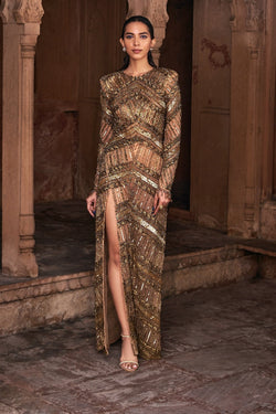 Matellic Gold Embroidered Gown