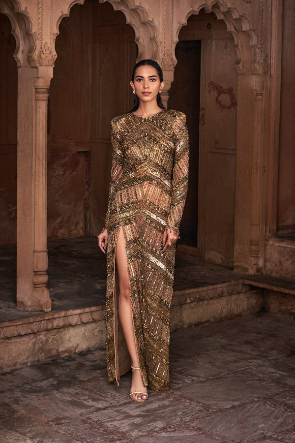 Matellic Gold Embroidered Gown