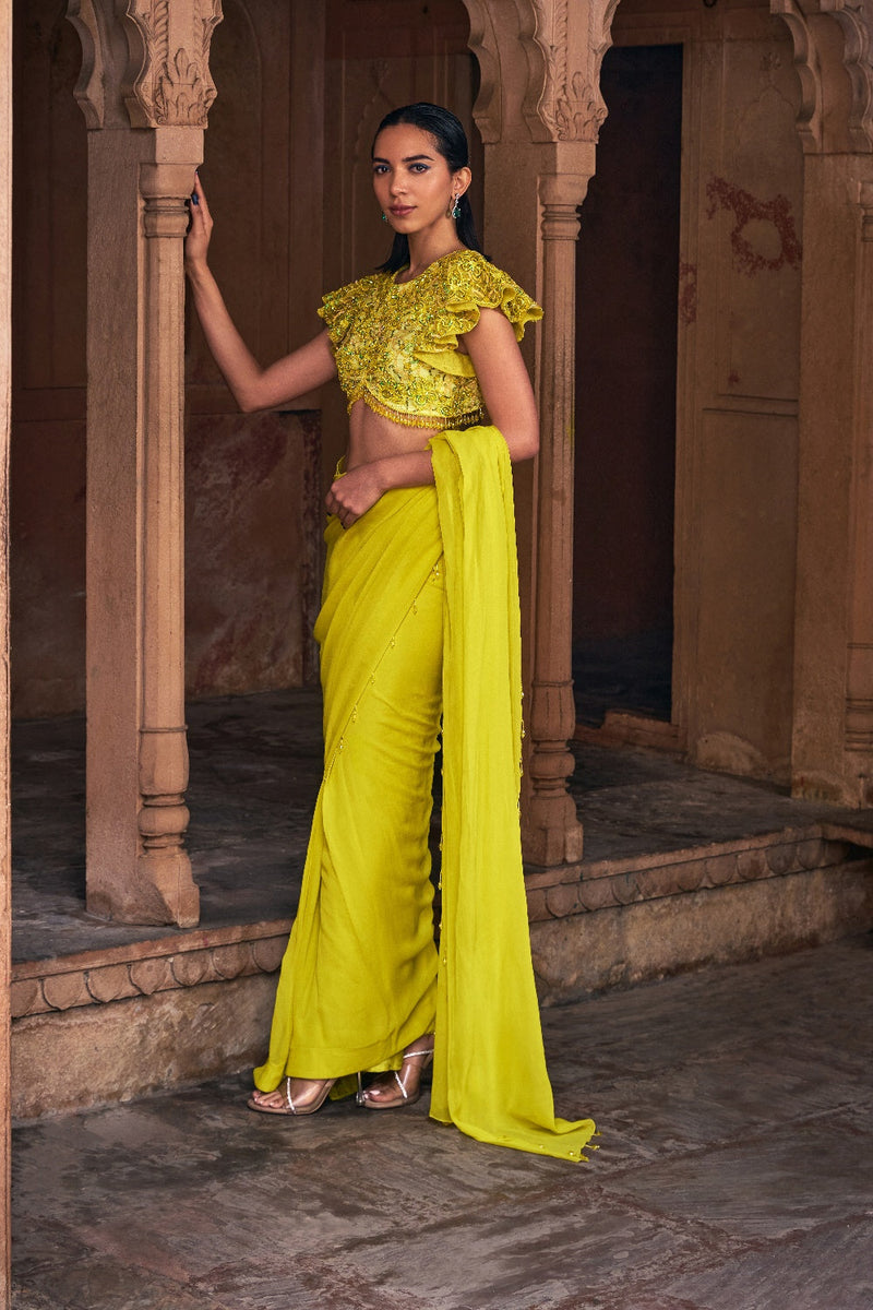 Yellow Embroidered Saree Set