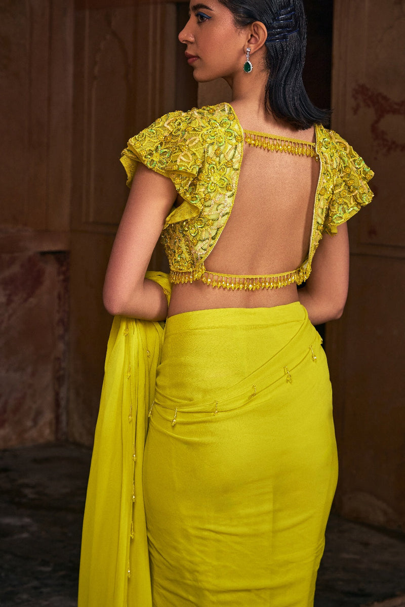 Yellow Embroidered Saree Set