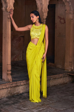 Yellow Embroidered Saree Set