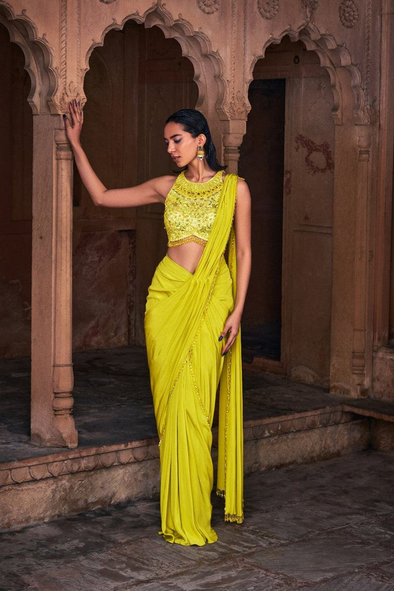 Yellow Embroidered Saree Set