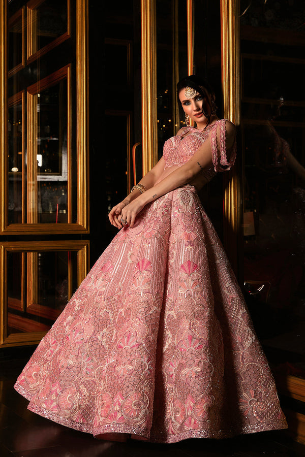 "Juliet" Pink Hand Embroidered Lehenga Set With Cape