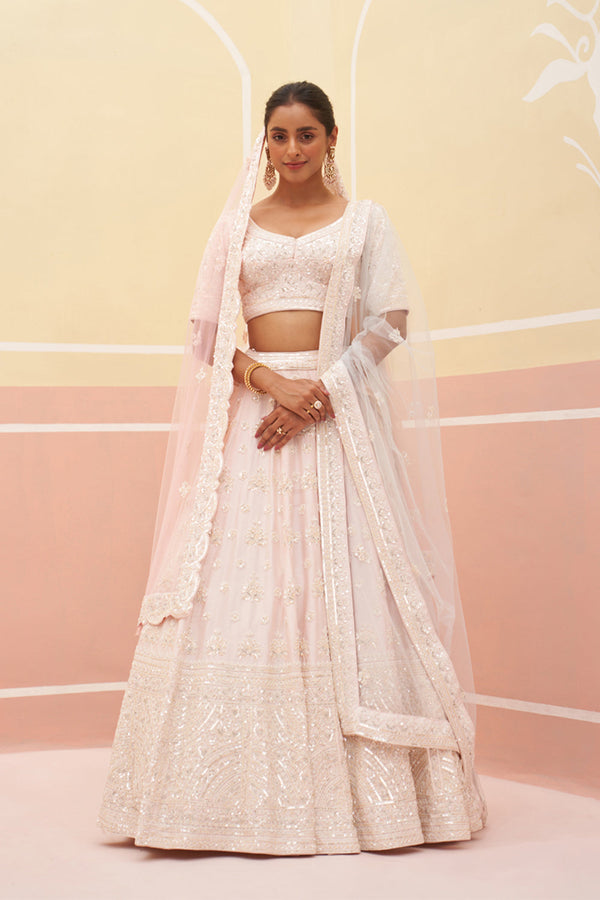 Blush Pink Raw Silk Lehenga Set