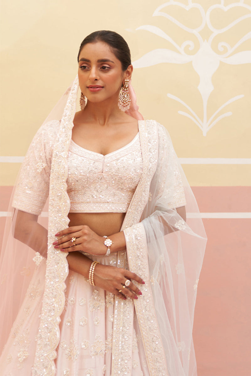 Blush Pink Raw Silk Lehenga Set