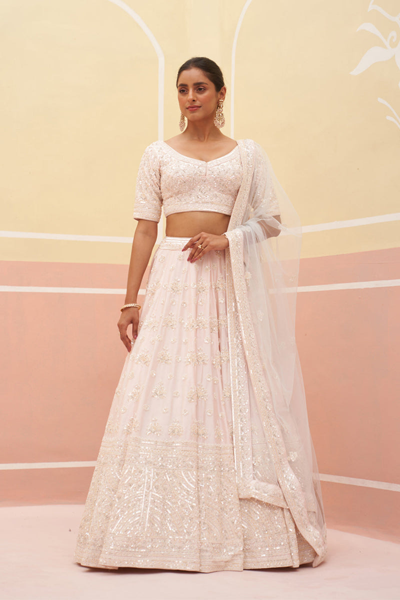 Blush Pink Raw Silk Lehenga Set