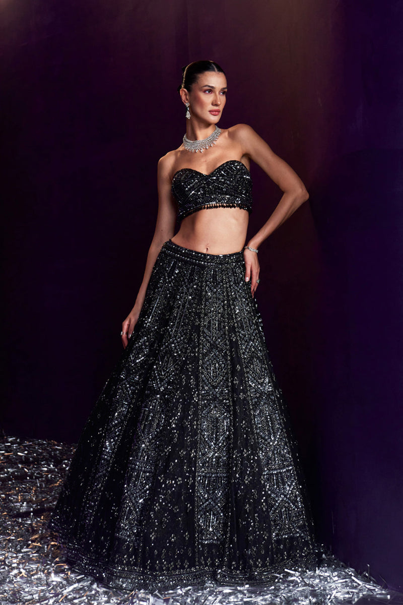 Black Net Lehenga Set