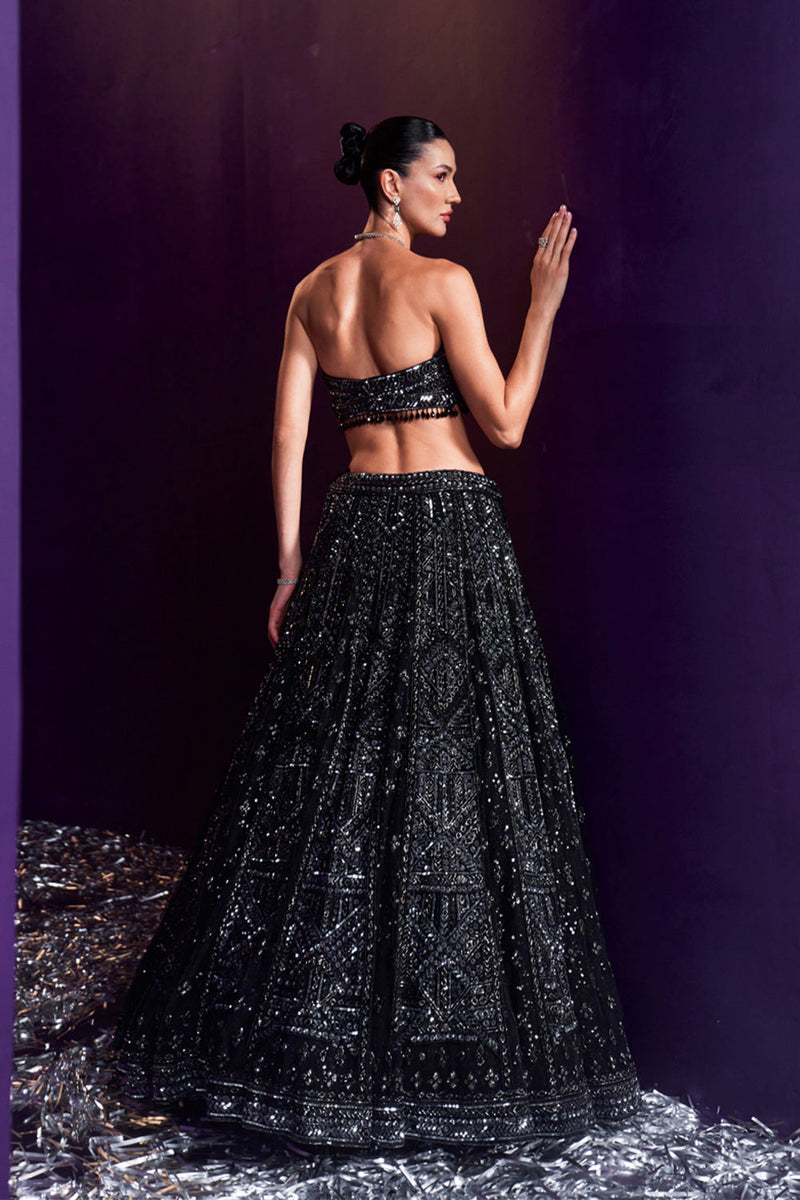 Black Net Lehenga Set