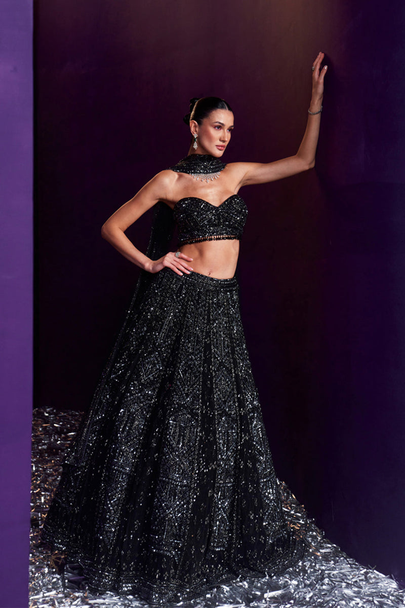 Black Net Lehenga Set