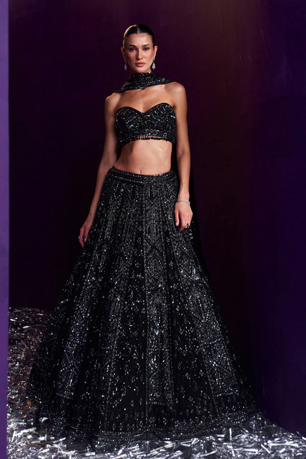 Black Net Lehenga Set