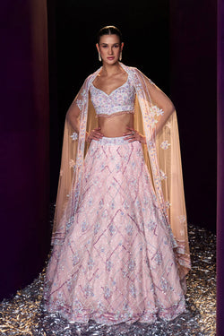 Pink Net Lehenga Set