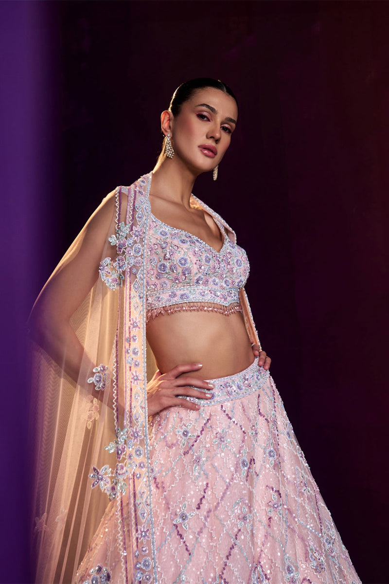 Pink Net Lehenga Set