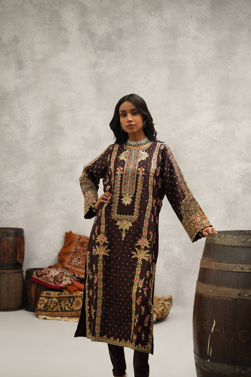 Brown Embroidered Suit Set