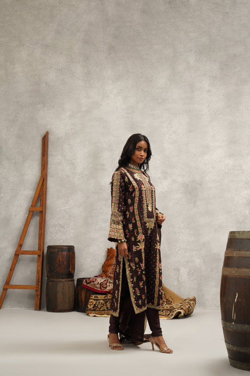 Brown Embroidered Suit Set