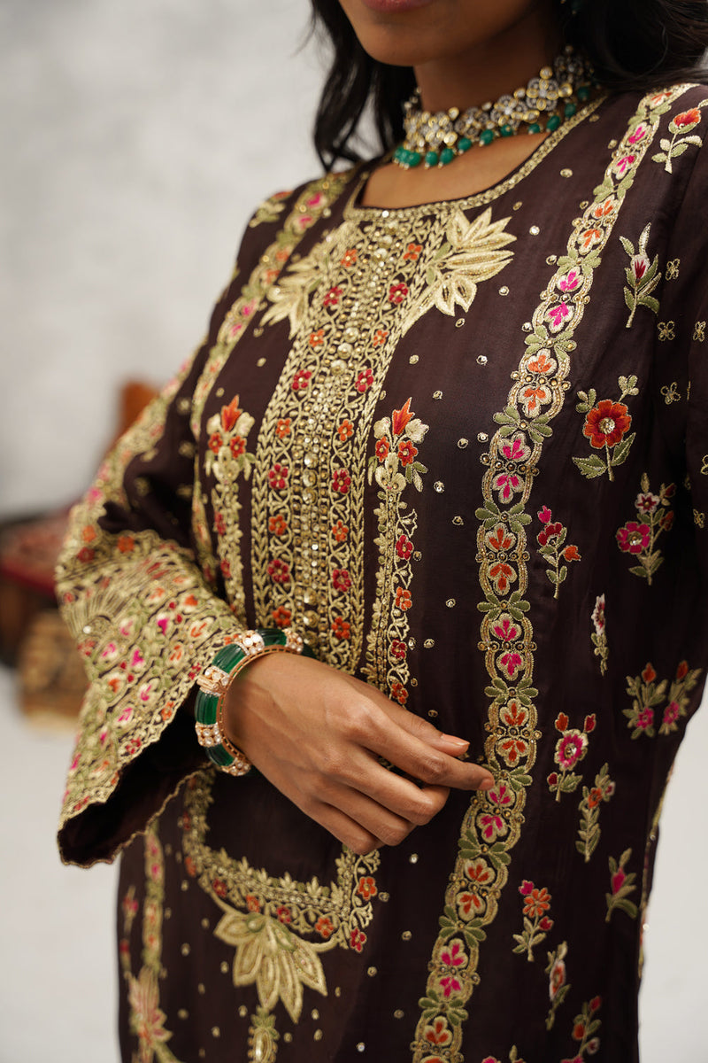 Brown Embroidered Suit Set