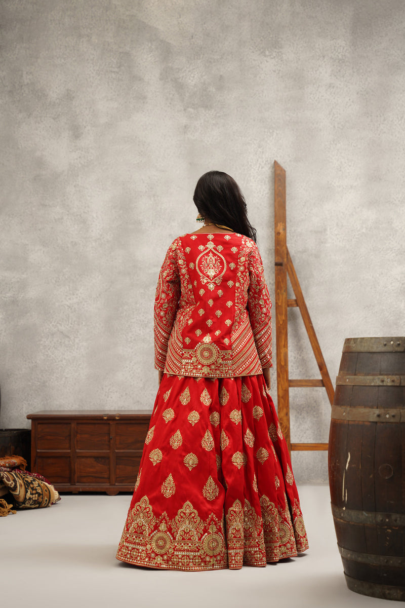 Red Embroidered Lehenga Set