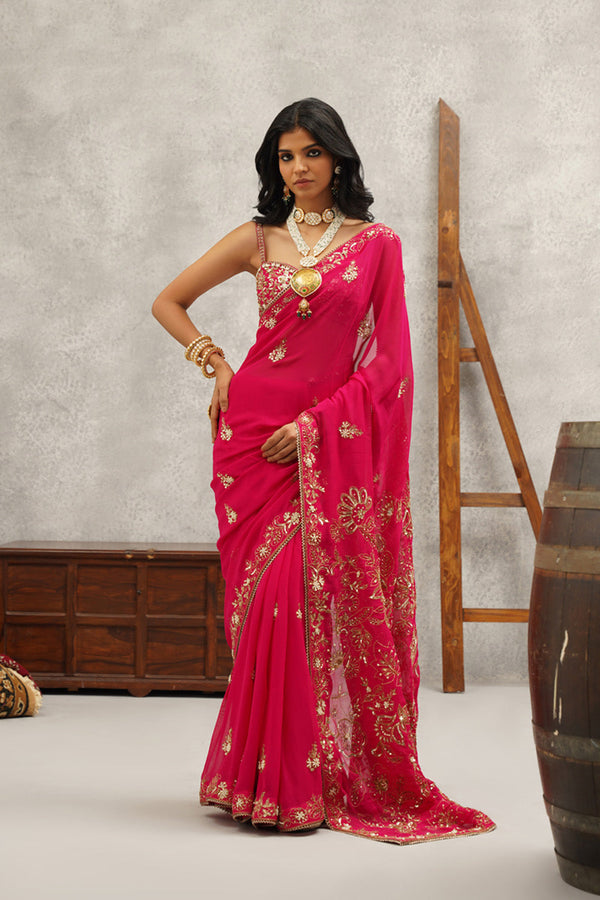 Fusia Embroidered Saree Set