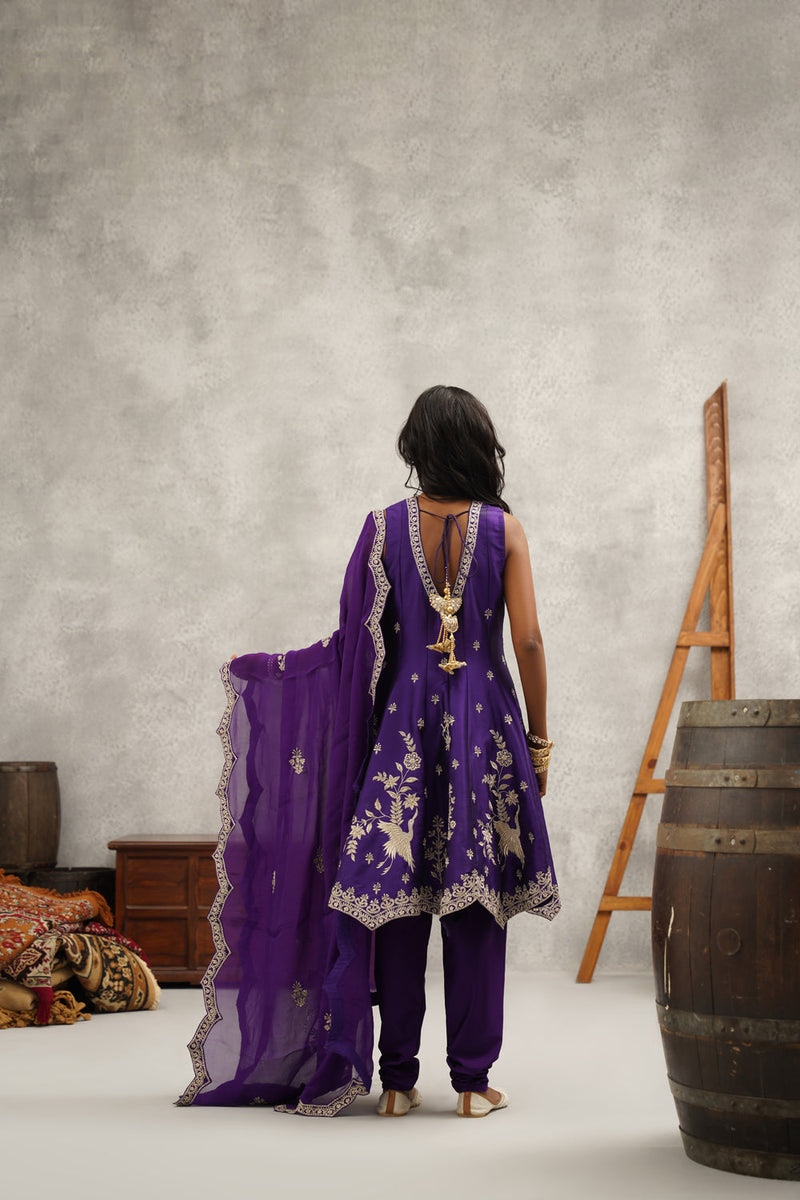 Purple Embroidered Suit Set