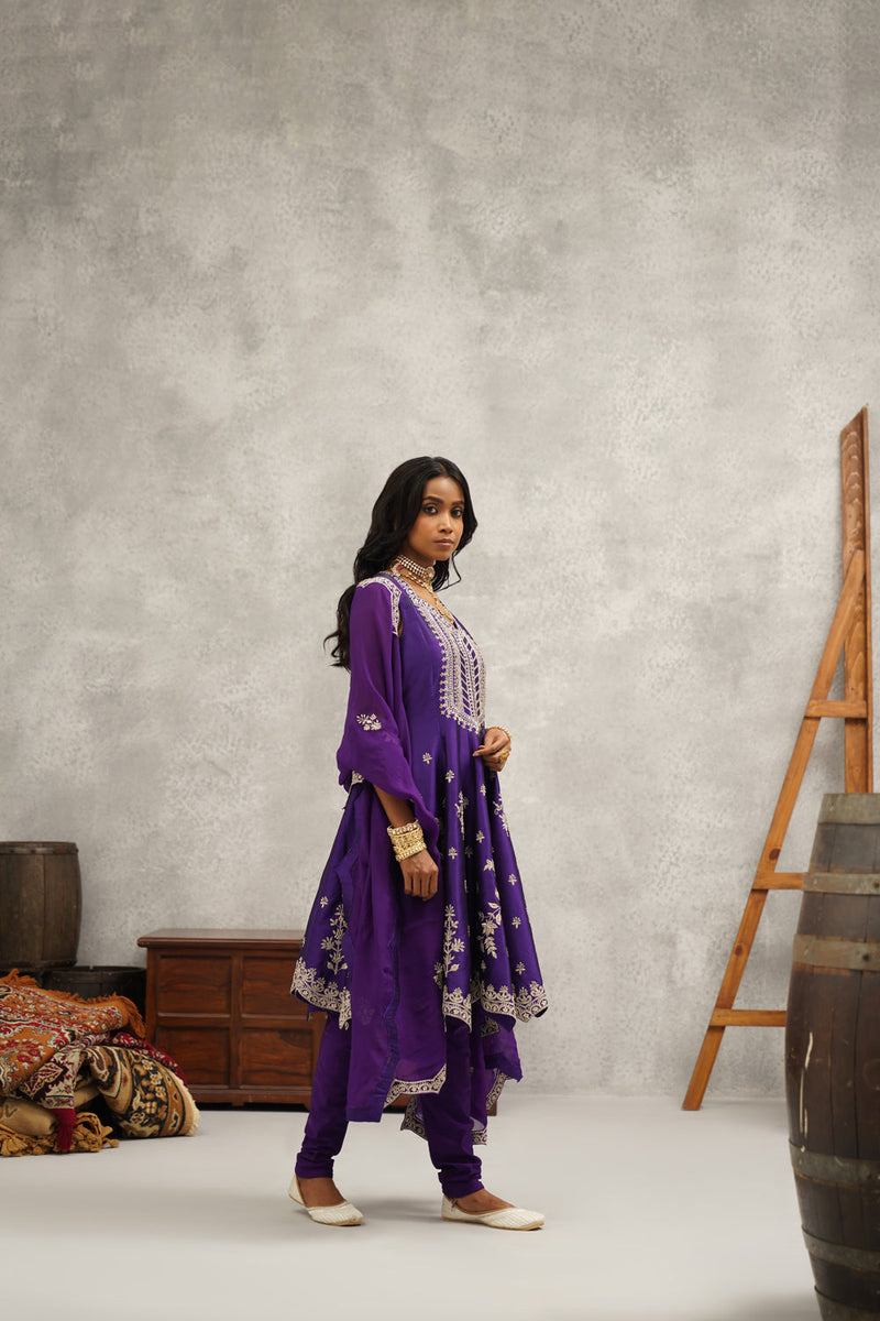 Purple Embroidered Suit Set