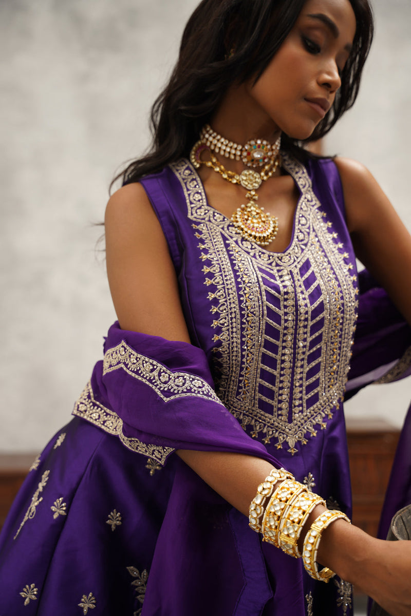 Purple Embroidered Suit Set