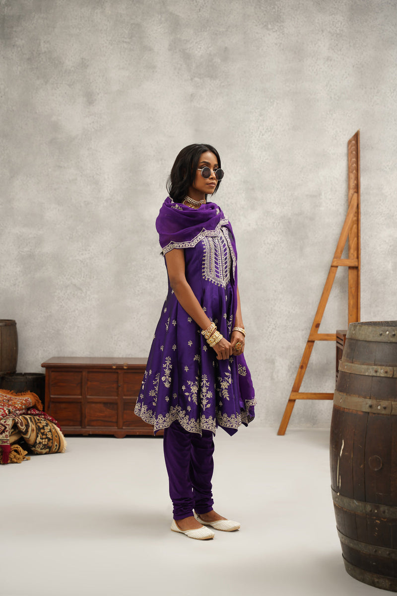 Purple Embroidered Suit Set