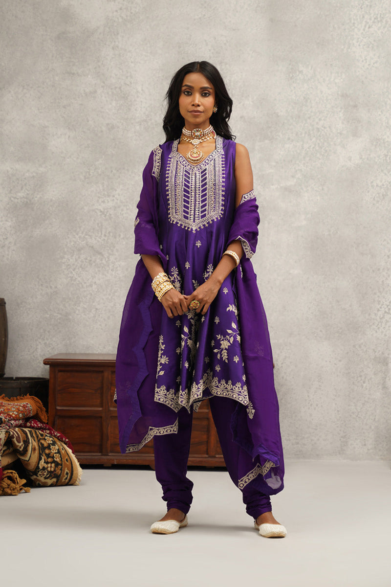 Purple Embroidered Suit Set