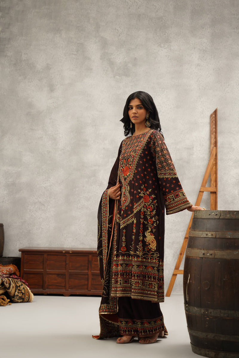 Brown Embroidered Suit Set