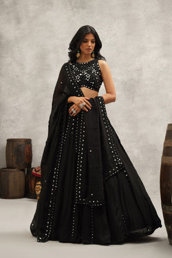 Black Mirror Work Embroidered Lehenga Set