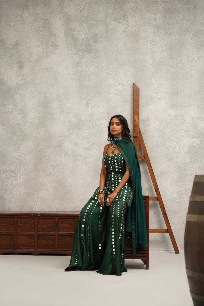 Green Embroidered Suit Set