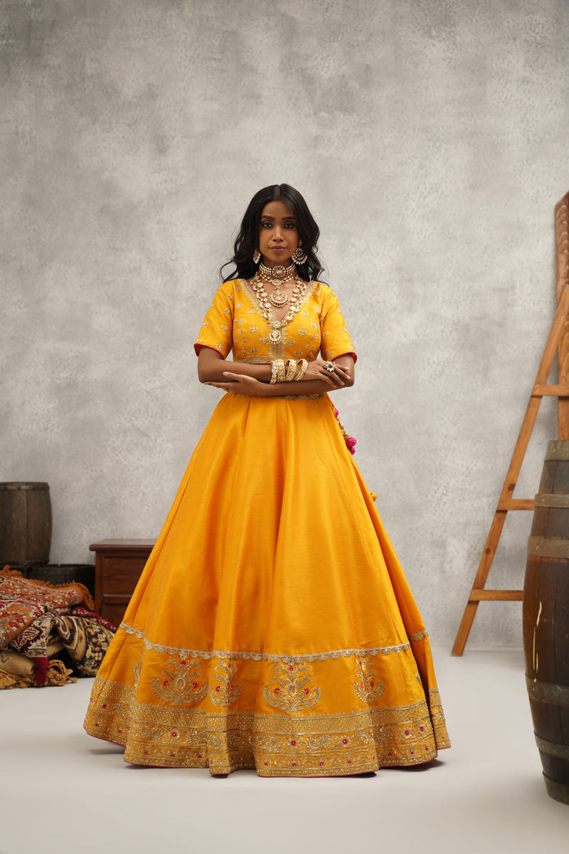 Yellow Embroidered Lehenga Set