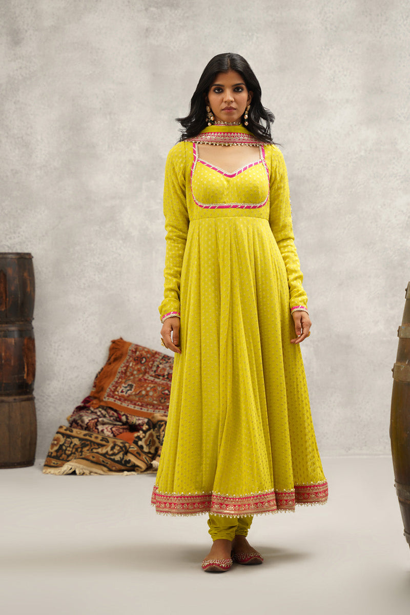 Lime Green Banarsi Georgette Anarkali Set