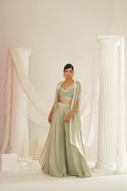 Sage Green Embroidered Sharara Set