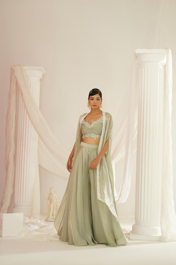 Sage Green Embroidered Sharara Set