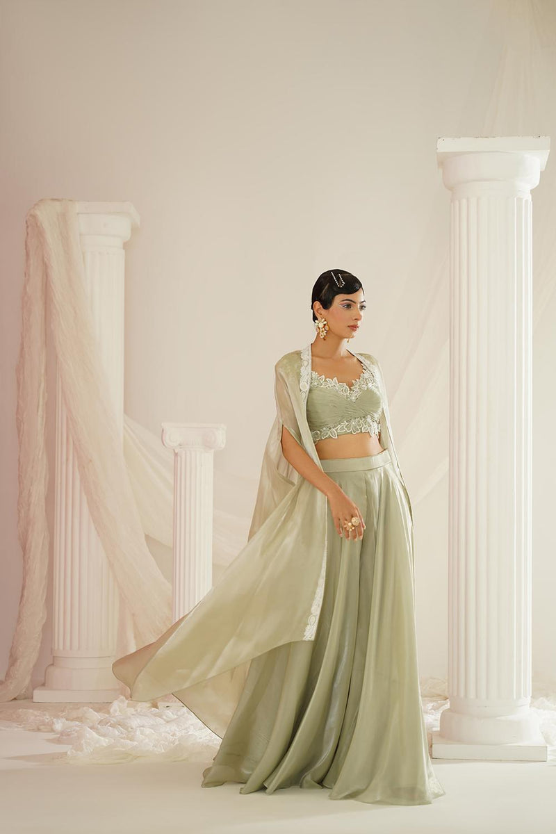 Sage Green Embroidered Sharara Set