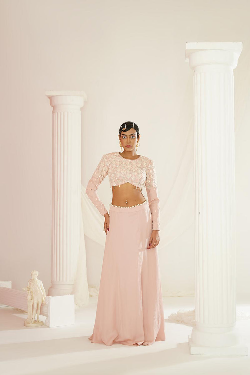 Blush Pink Embellished Lehenga, Blouse 
And Dupatta