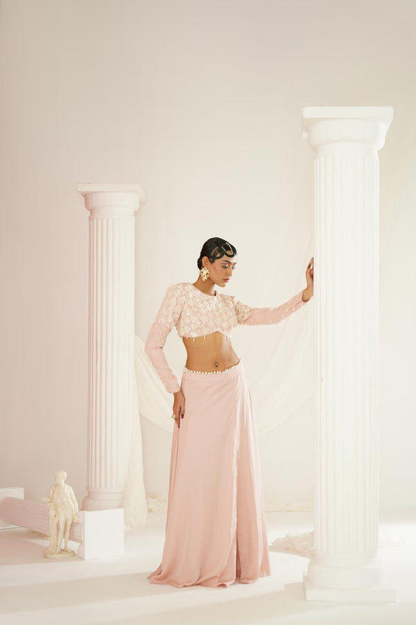 Blush Pink Embellished Lehenga, Blouse 
And Dupatta