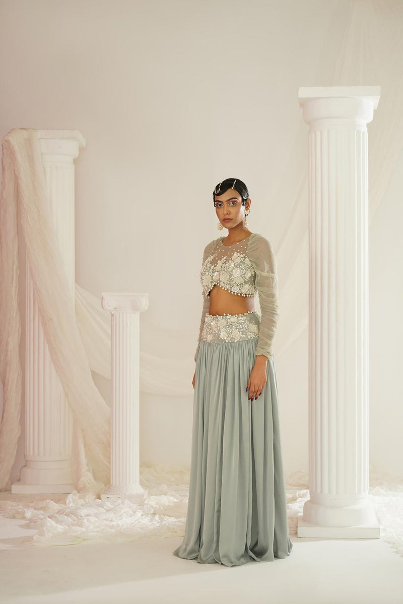 Sage Green Embroidered Lehenga Set