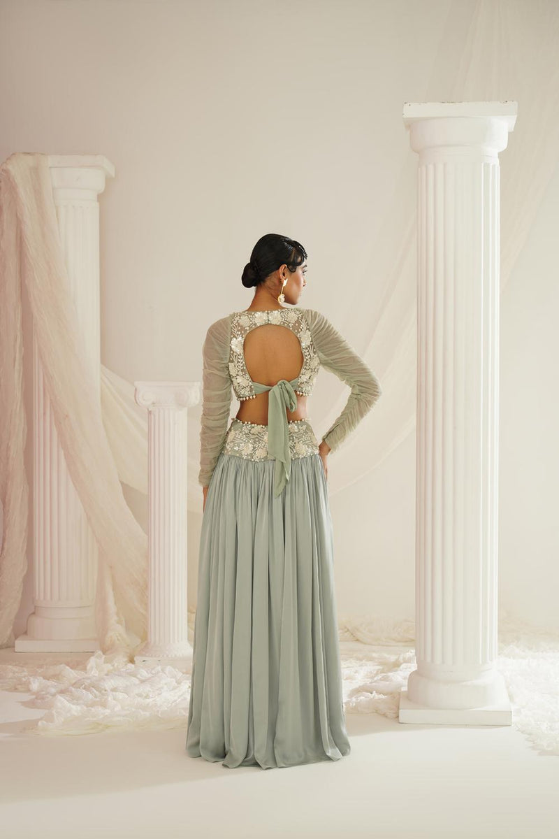 Sage Green Embroidered Lehenga Set