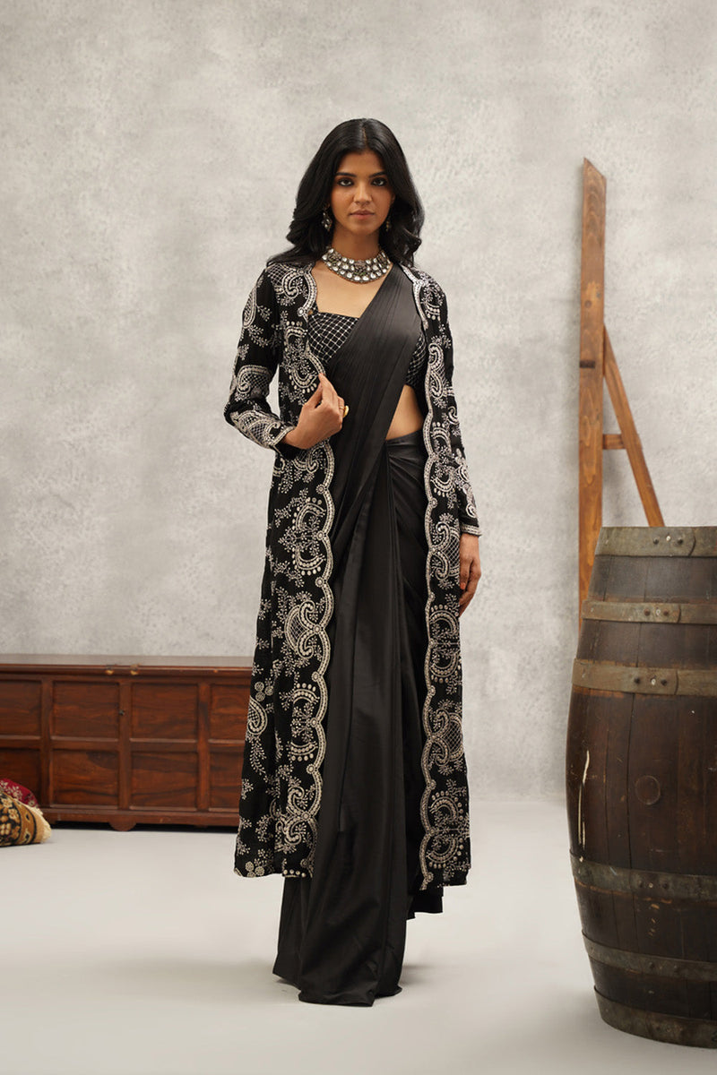 Black Embroidered Saree Set