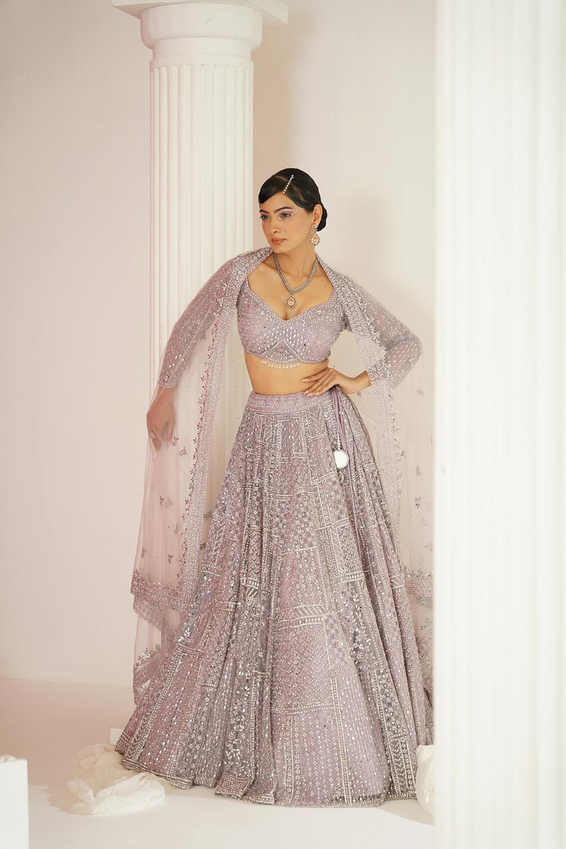 Lavender Embellished Choli, Lehenga And Dupatta