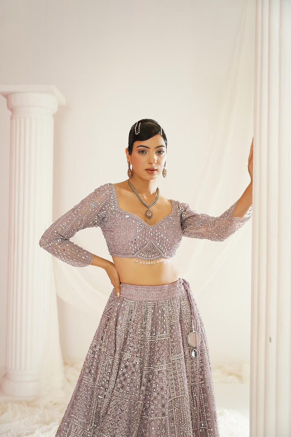 Lavender Embellished Choli, Lehenga And Dupatta