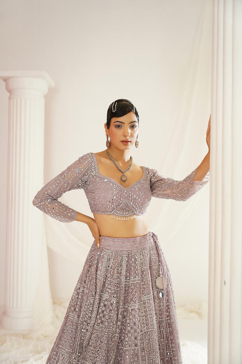 Lavender Embellished Choli, Lehenga And Dupatta