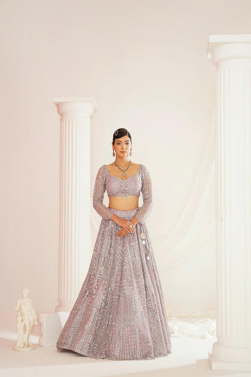 Lavender Embellished Choli, Lehenga And Dupatta