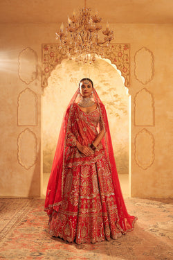 Red Embroidered Lehenga Set