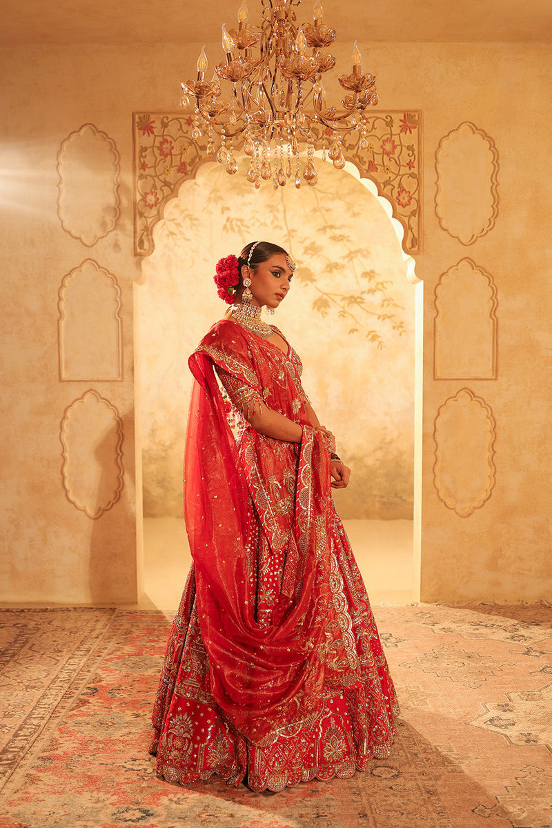 Red Embroidered Lehenga Set